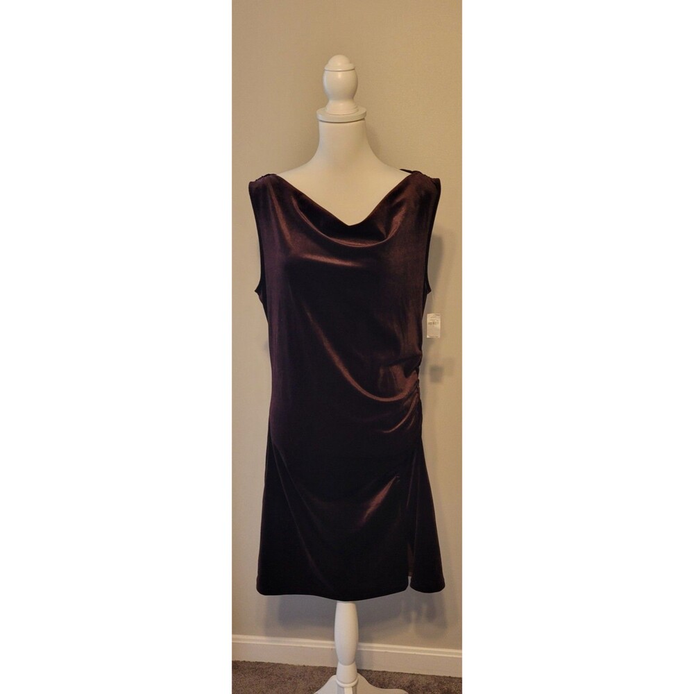 Old Navy Large Off The Shoulder Cowl Neck Mini Dress Velvet Ruched Sleeveless - Picture 4 of 13